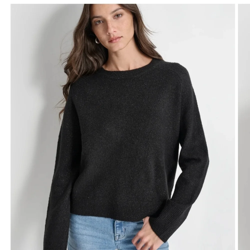 DKNY JEANS WOMEN'S BLACK METALLIC CABLE KNIT SWEATER SIZE MEDIUM NWT